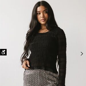 bohme Black Sheer Ruched Long Sleeve Top